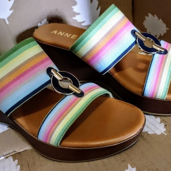 Anne Klein "Hadya" Slip On Wedge Sandal Striped Slide Heel sz 9 ~LN, Hardly Worn - Picture 8 of 10